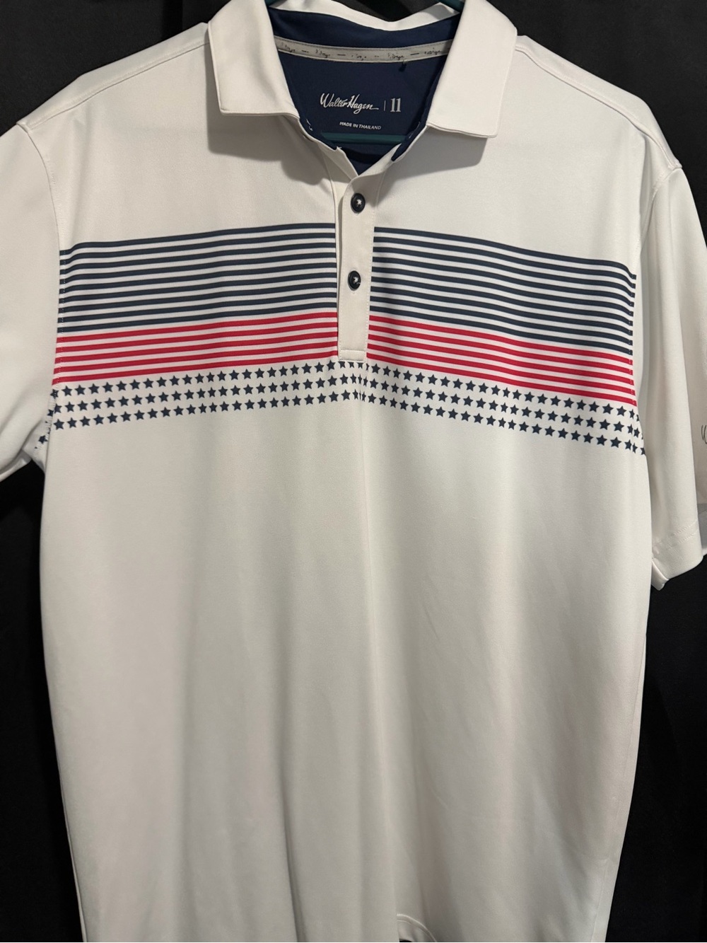 Walter Hagen White Polo with Navy & Red Stripe and Star Detail